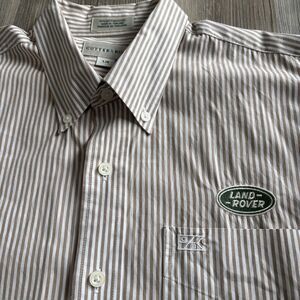 Cutter And Buck Land Rover Tan White  Striped Dress Shirt Size Large
